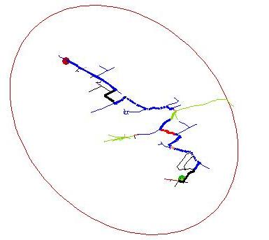 Showing the route generated by considering only the nearest two nodes to the destination at each iteration.